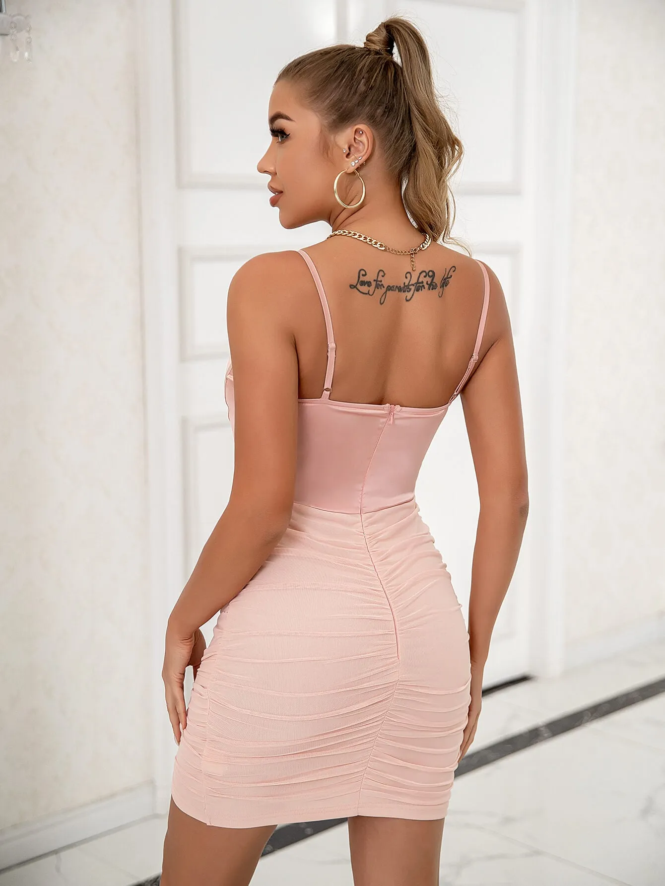 Ruched Tulip Hem Zip-Back Bodycon Dress