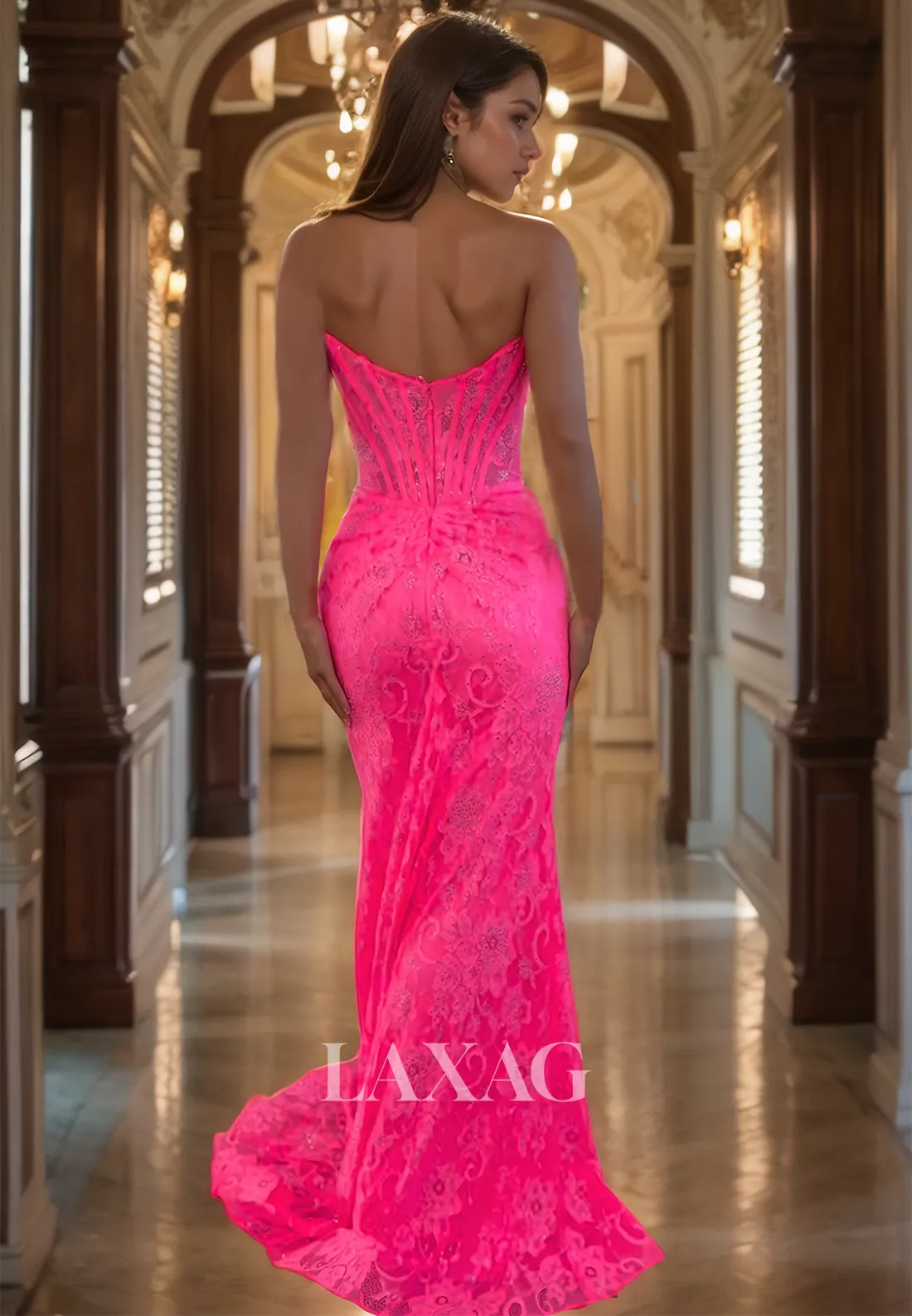 Scoop-Neck Off-Shoulder Sleeveless Evening Gowns Beaded Allover Lace Sweep Train Mermaid Prom Dress