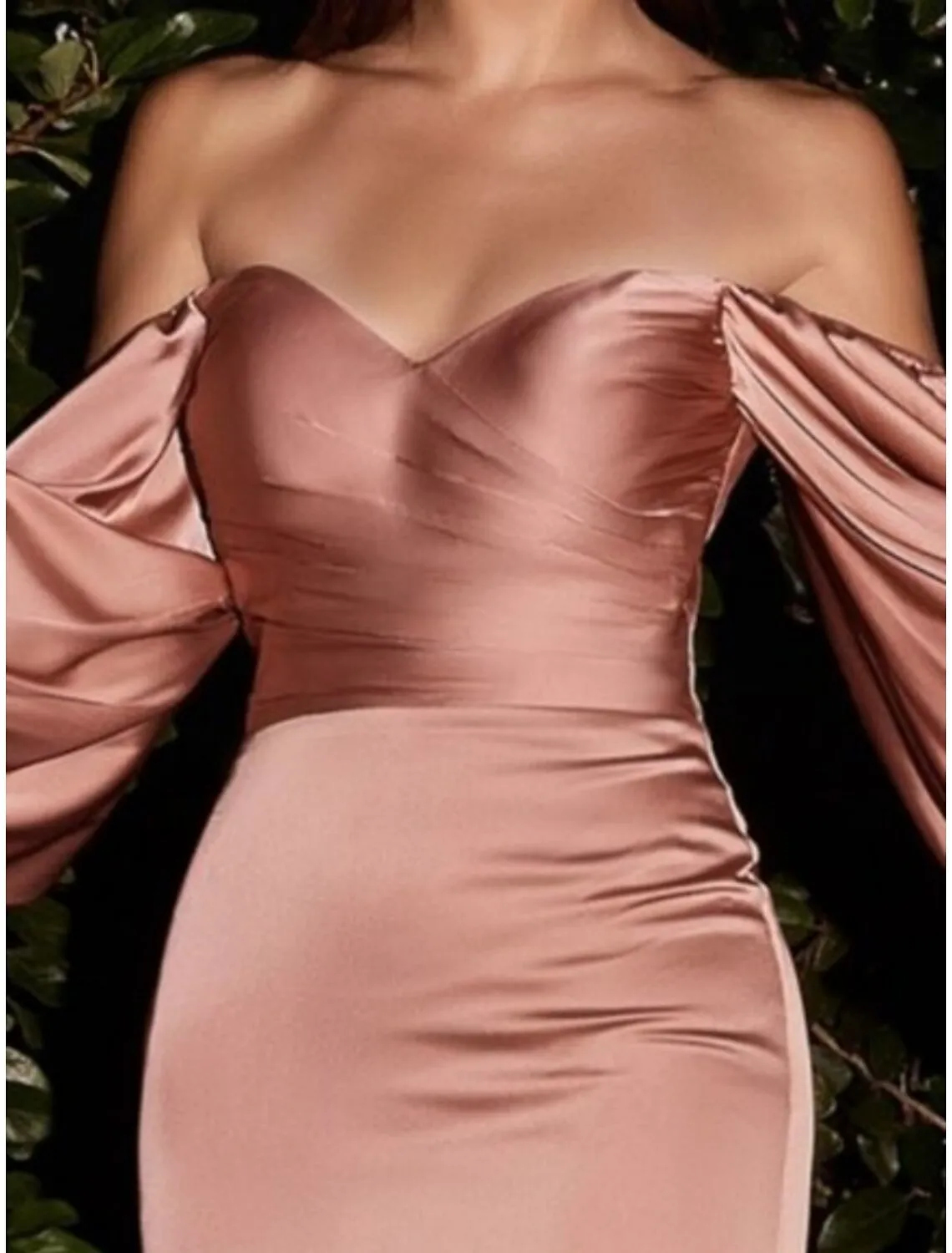 Sheath / Column Evening Gown Elegant Dress Formal Ankle Length Long Sleeve Off Shoulder Satin with Ruched Slit
