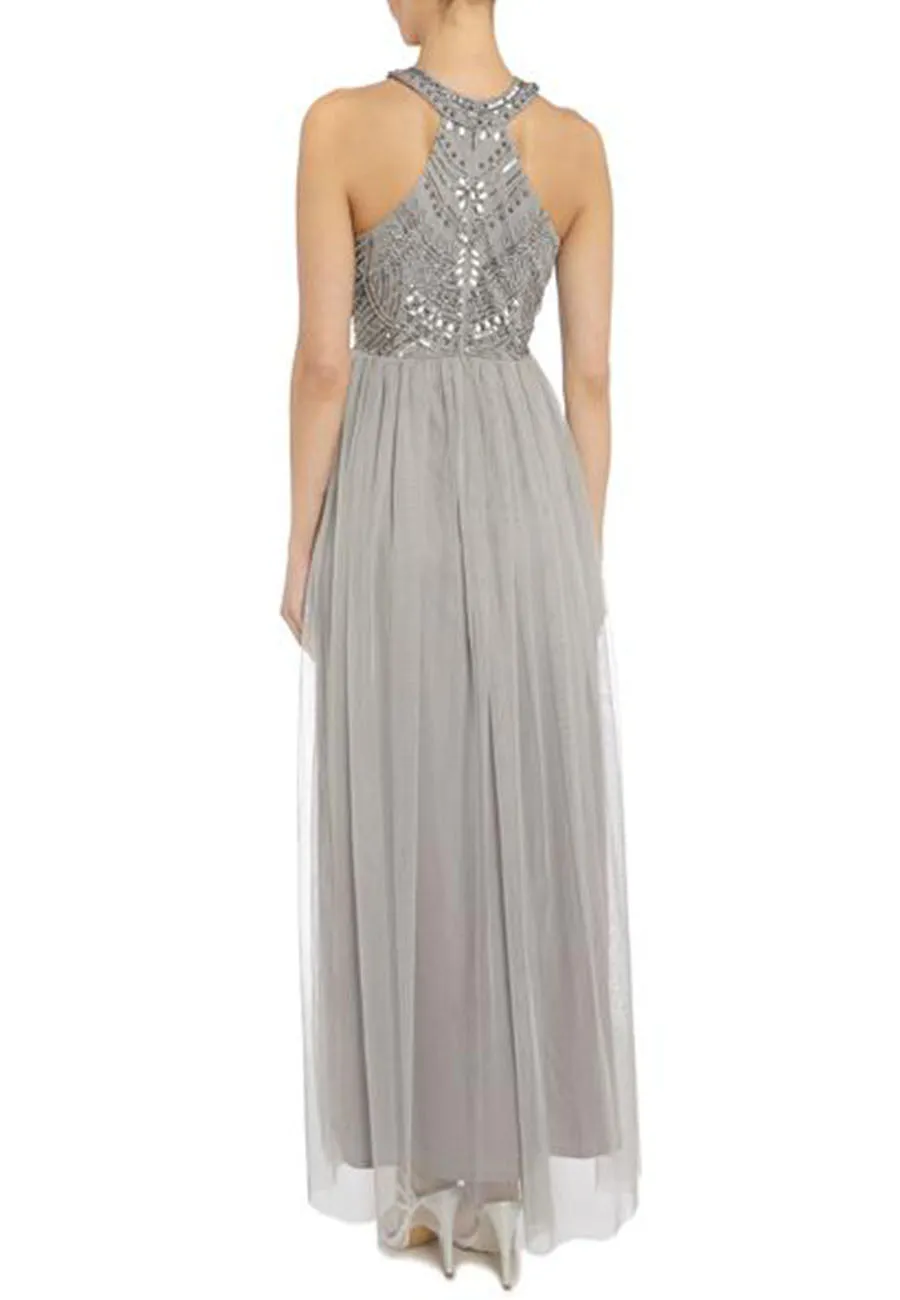 Silver Halter Embellished Gown