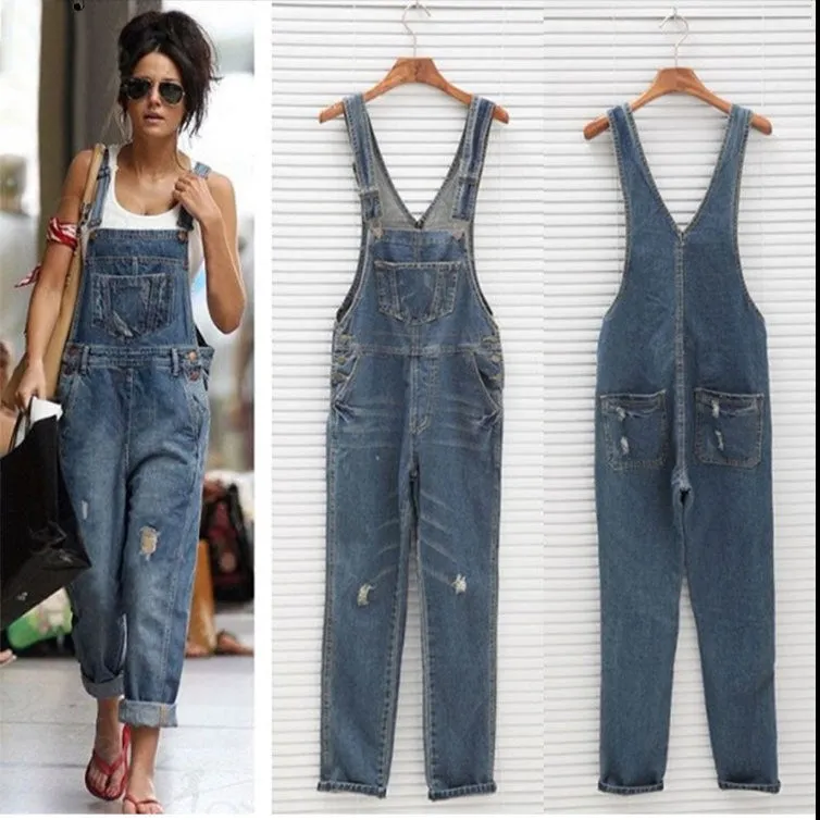 Skinny Denim Women's Overalls Ripped Trousers Jumpsuits Jeans