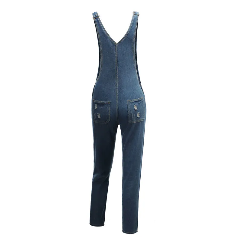 Skinny Denim Women's Overalls Ripped Trousers Jumpsuits Jeans