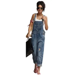 Skinny Denim Women's Overalls Ripped Trousers Jumpsuits Jeans