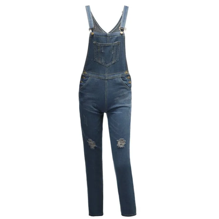 Skinny Denim Women's Overalls Ripped Trousers Jumpsuits Jeans