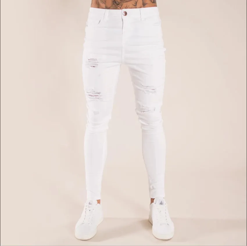 Skinny Long Trousers Men's Ripped Jeans High Waisted Pencil Pants