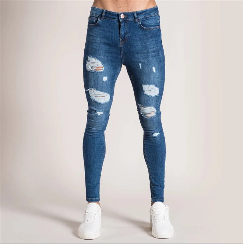 Skinny Long Trousers Men's Ripped Jeans High Waisted Pencil Pants