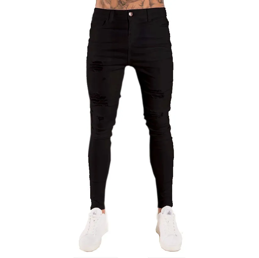 Skinny Long Trousers Men's Ripped Jeans High Waisted Pencil Pants