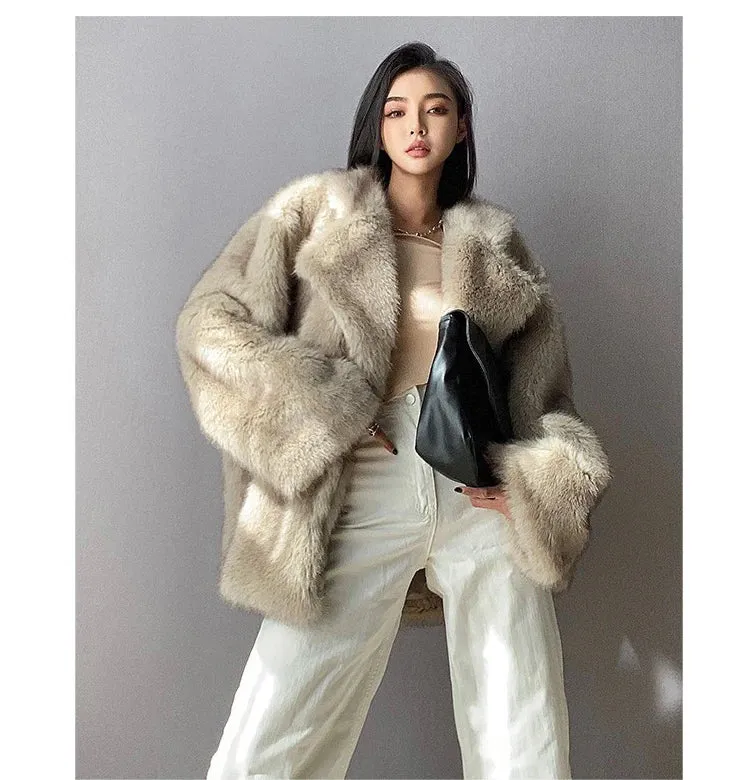 Soft Loose Thick Warm  Hairy Faux Fur Coat Autumn coat