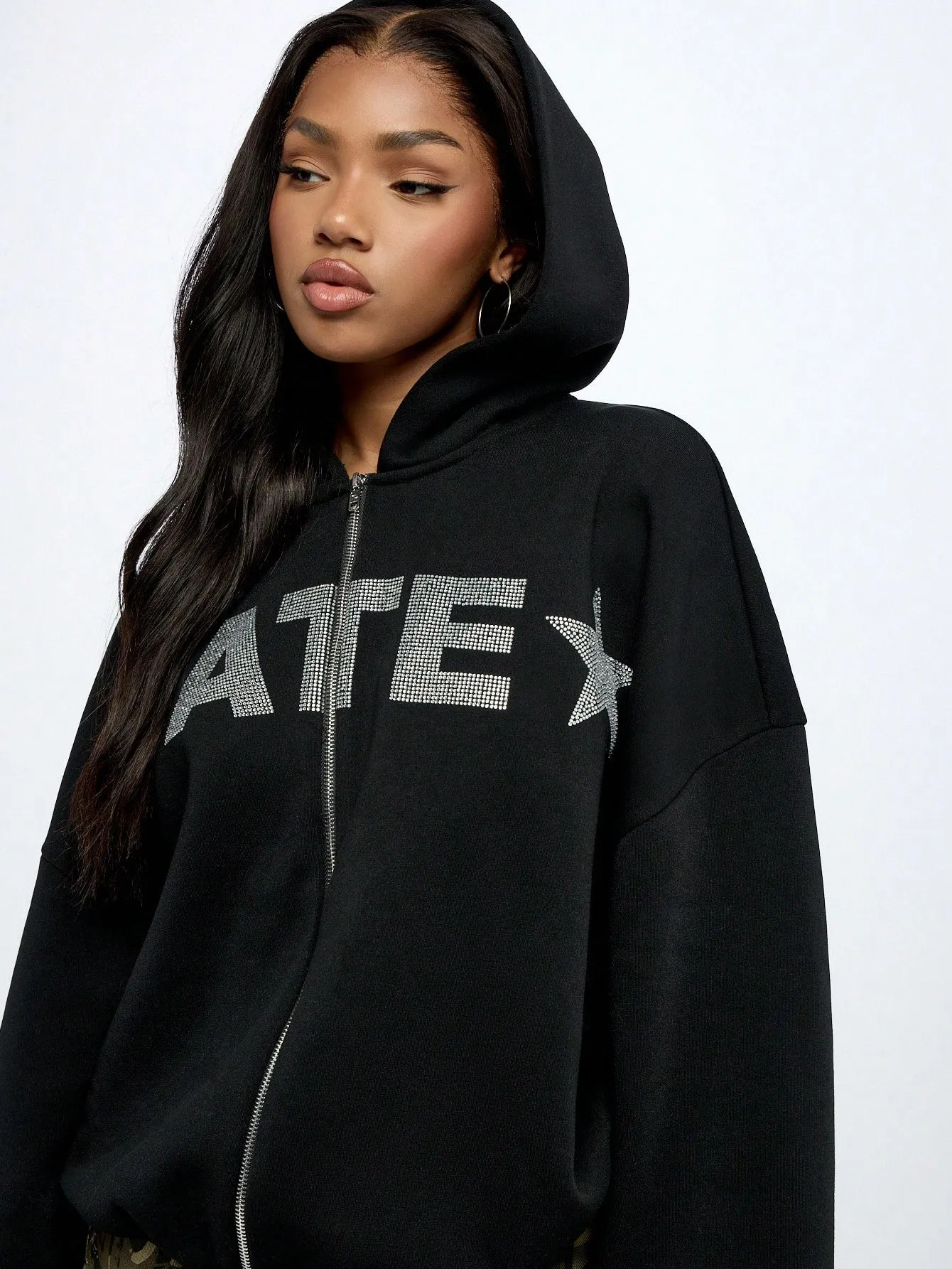 SUMWON WOMEN Oversized Graphic Print Zip Through Hoodie