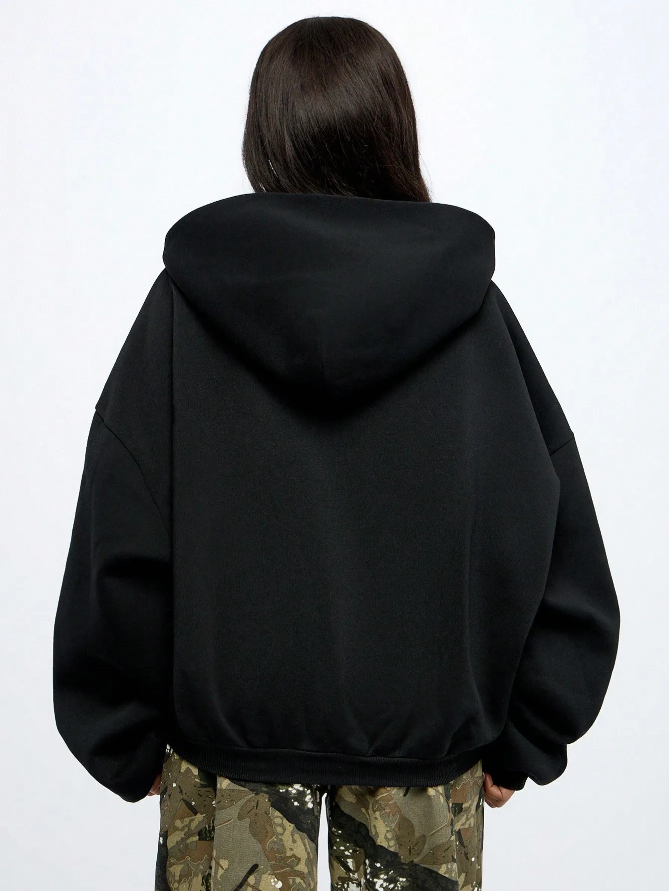 SUMWON WOMEN Oversized Graphic Print Zip Through Hoodie