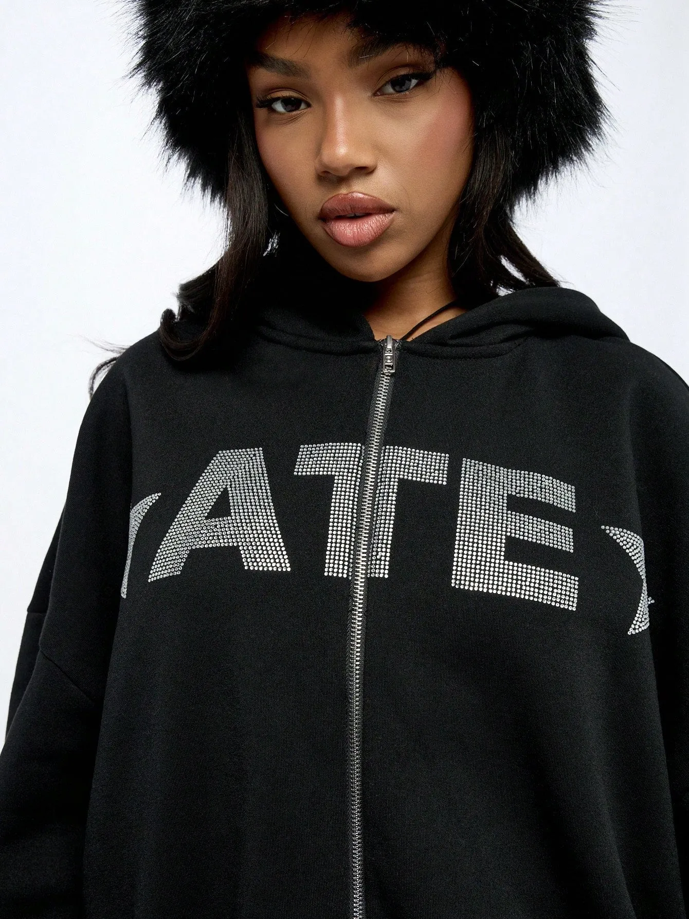 SUMWON WOMEN Oversized Graphic Print Zip Through Hoodie