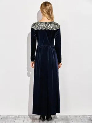 TastyHottie - Pretty Sequined Velvet Long Swing Dress With Sleeves
