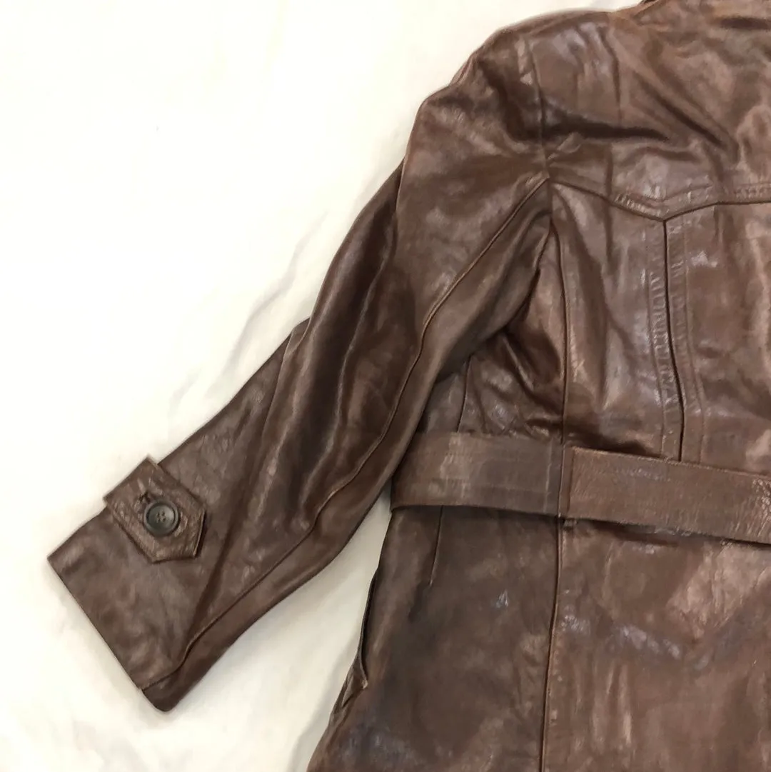 Vintage Leder-Sport Bekleidung Brown Leather Trench Coat