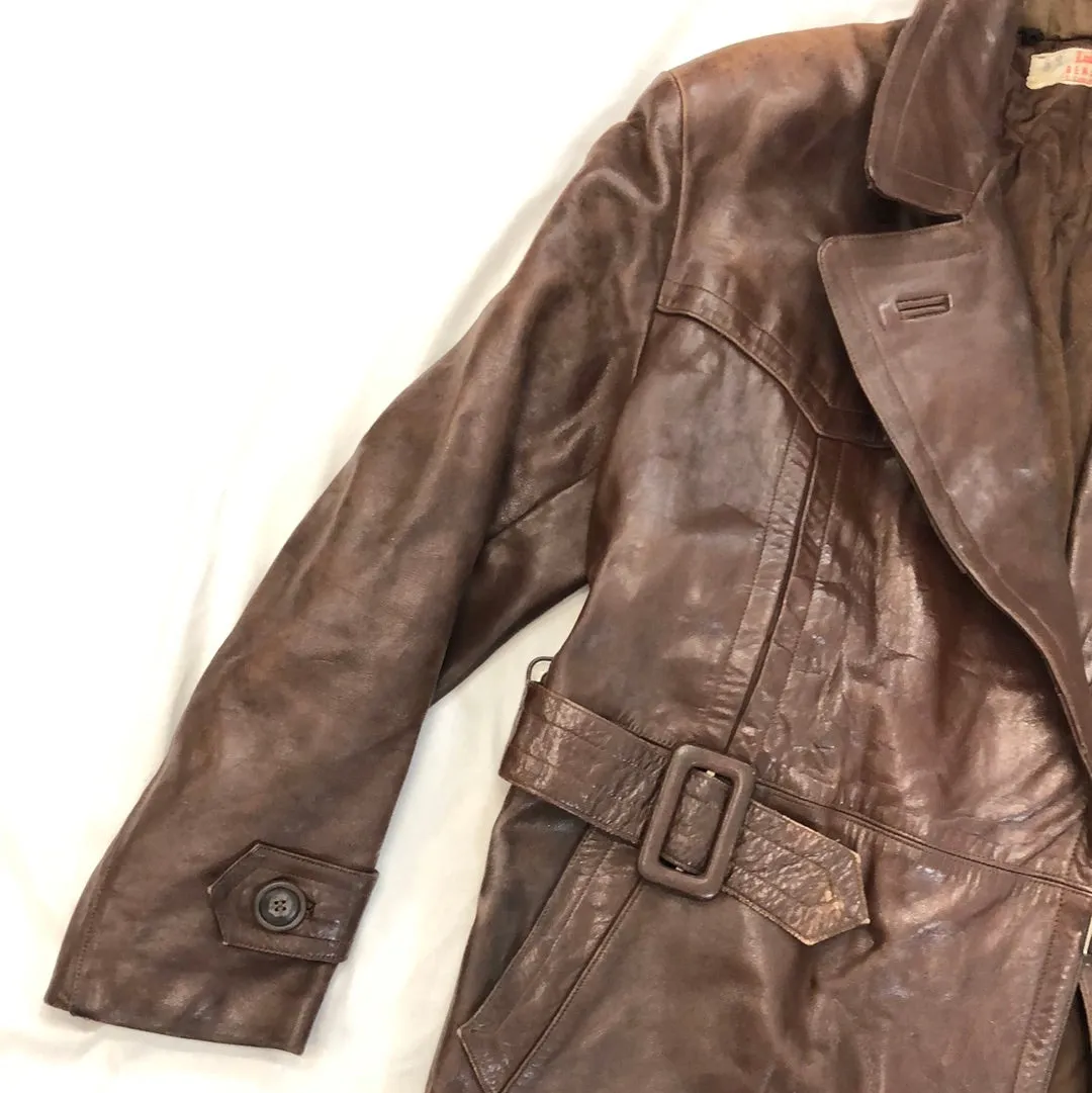 Vintage Leder-Sport Bekleidung Brown Leather Trench Coat