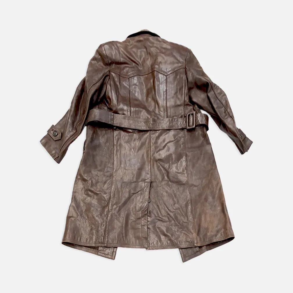 Vintage Leder-Sport Bekleidung Brown Leather Trench Coat