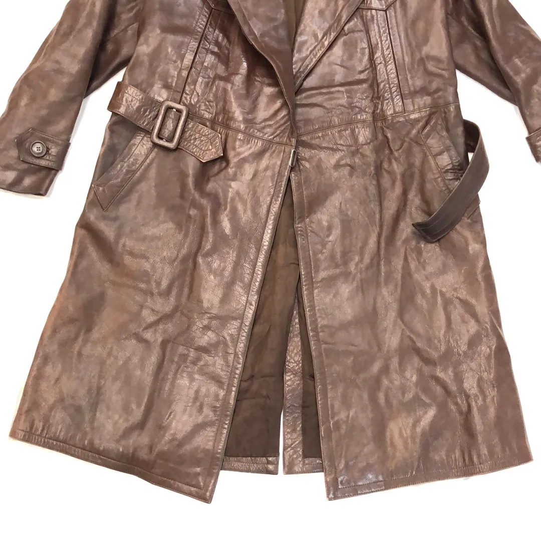 Vintage Leder-Sport Bekleidung Brown Leather Trench Coat