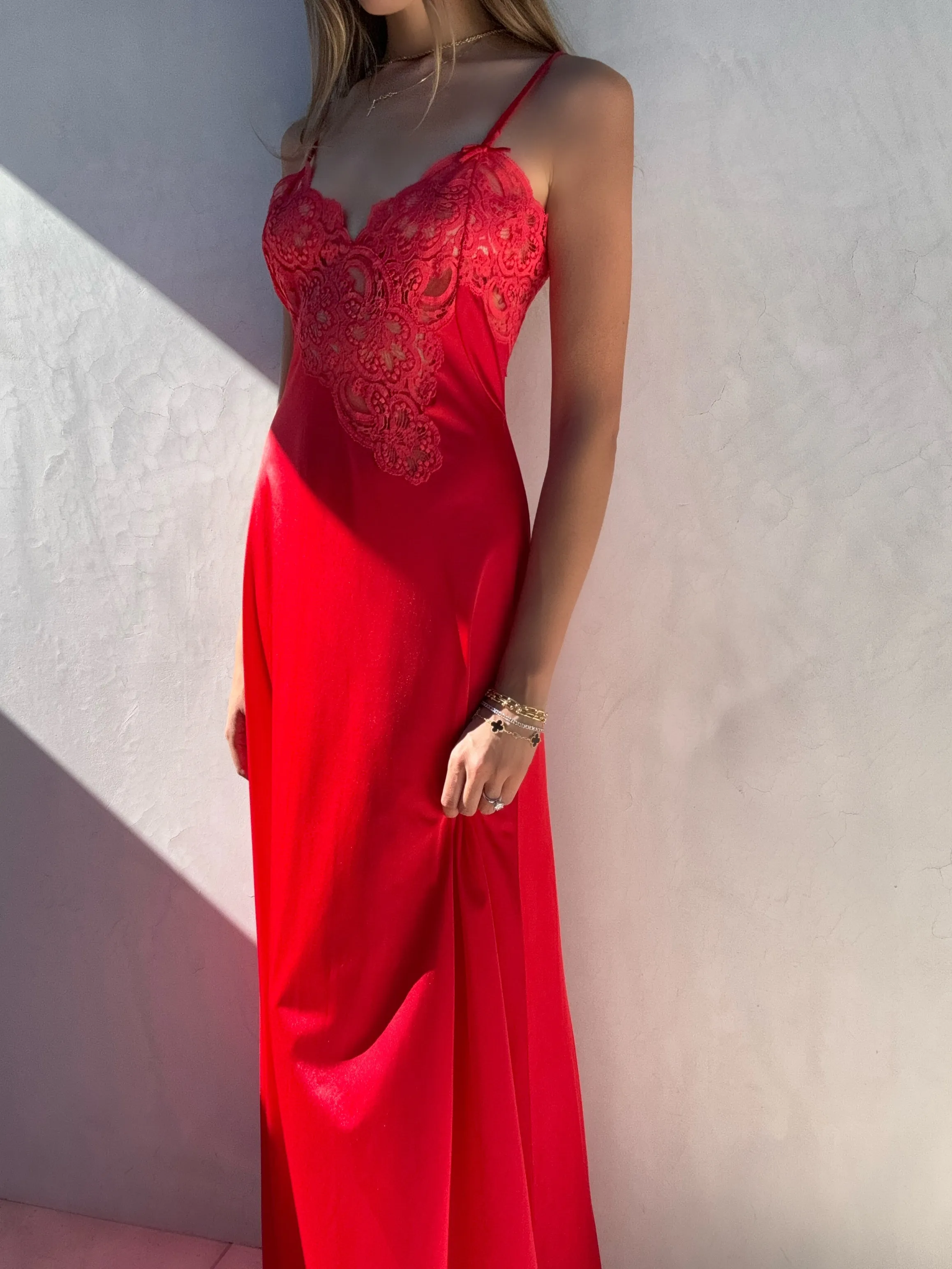 Vintage Red Lace Slip Dress