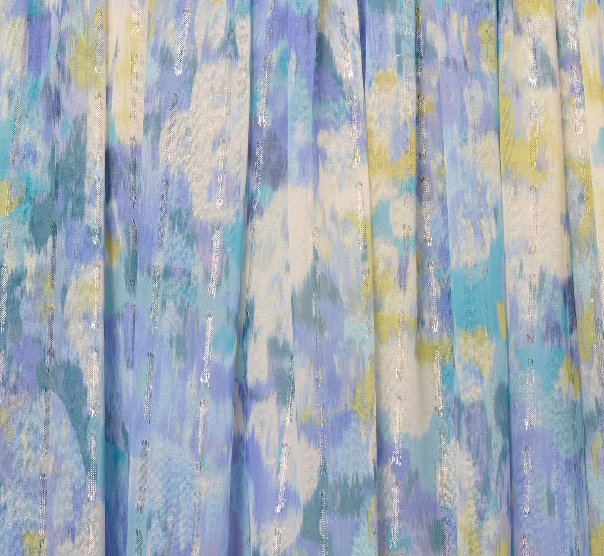 Watercolor Floral Print Gown With Off The Shoulder Neckline In Blue Multi