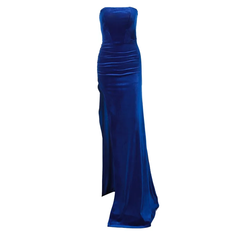 Women elegant velvet corset maxi side slit sexy party evening dress