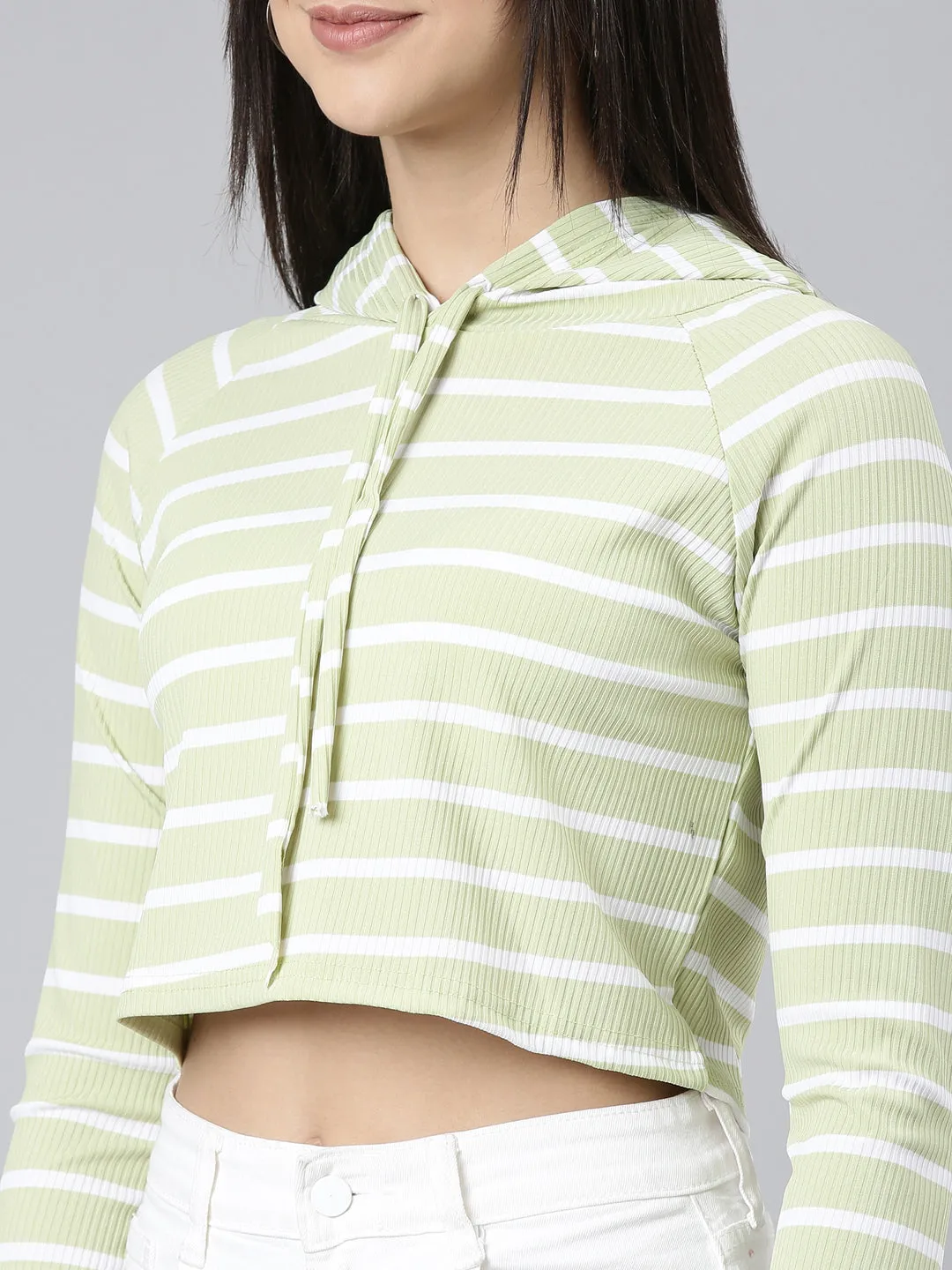 Women Olive Colourblock Crop Sweatshirt