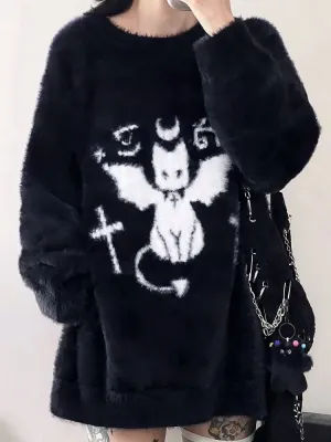 Women’s Black Fuzzy Oversized Harajuku Knit Sweater