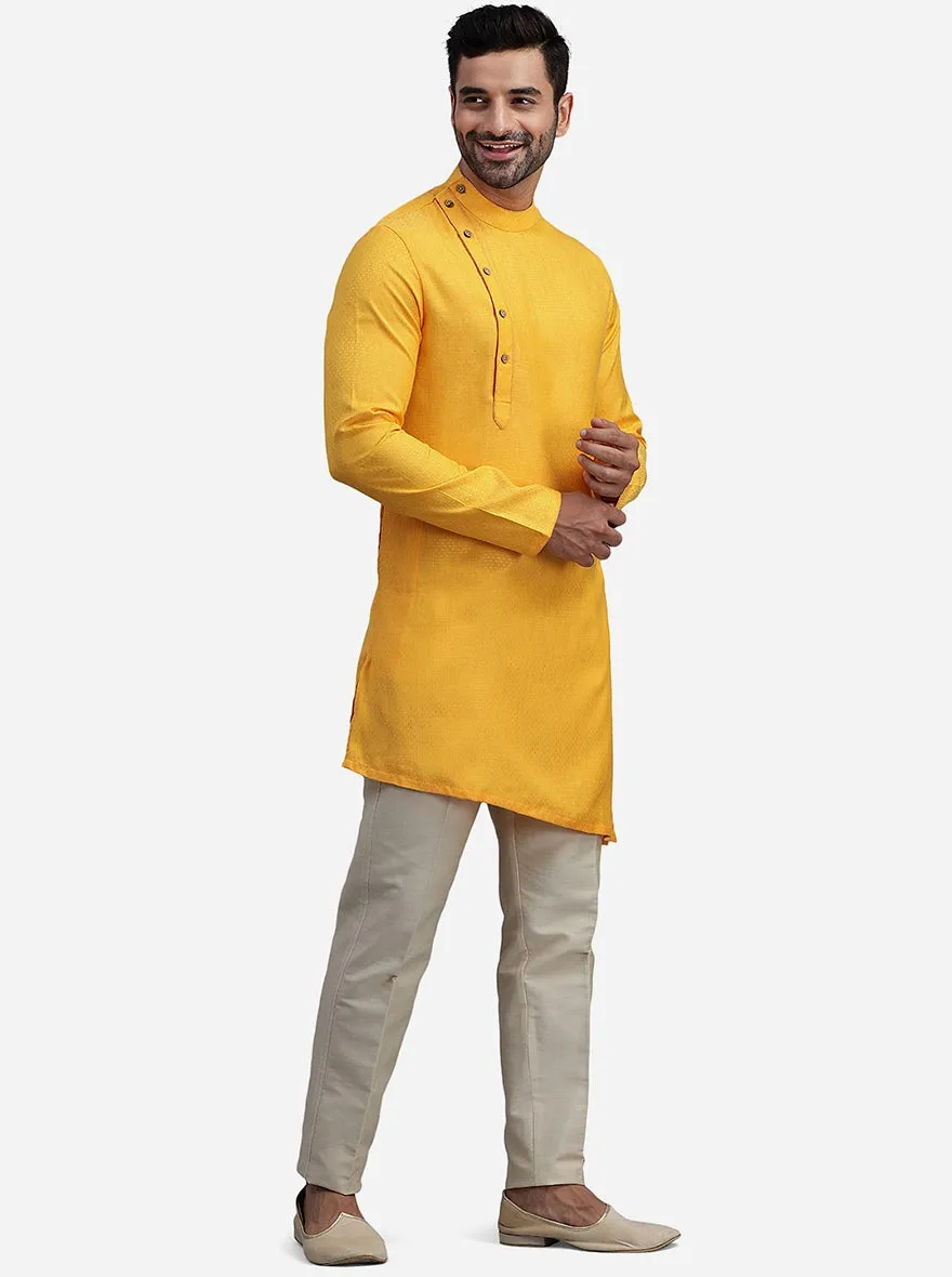 Yellow Silk Self Design Kurta | The Kurta Company