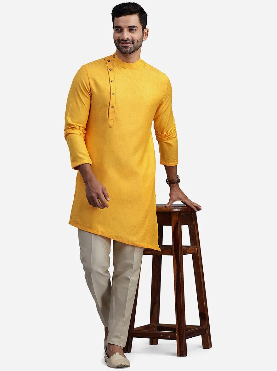 Yellow Silk Self Design Kurta | The Kurta Company