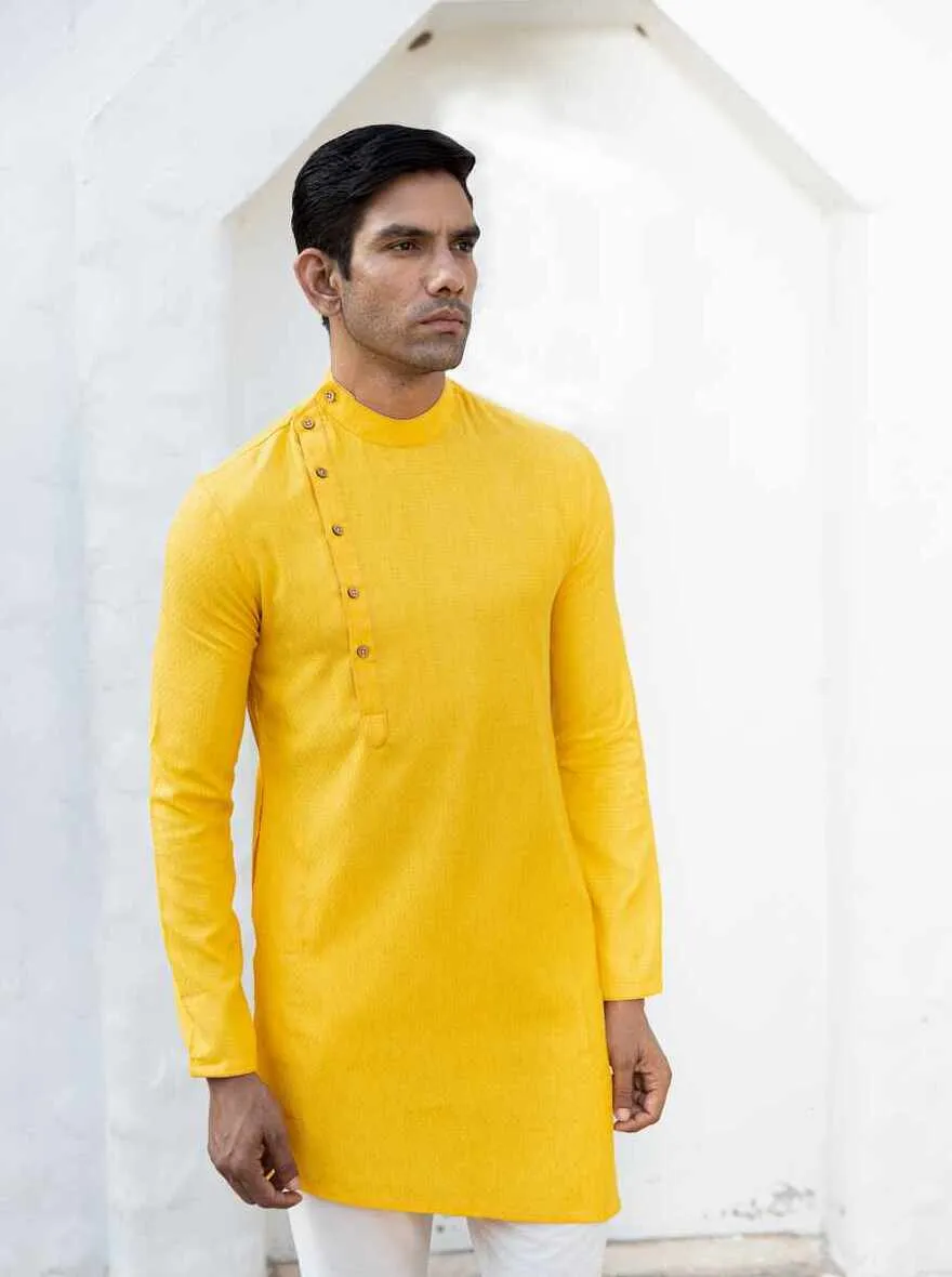 Yellow Silk Self Design Kurta | The Kurta Company