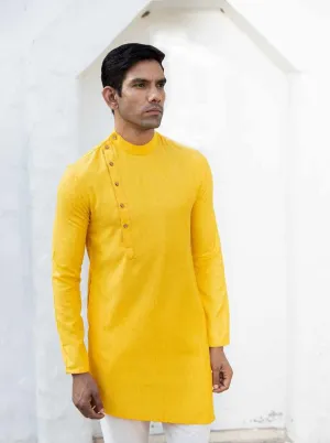 Yellow Silk Self Design Kurta | The Kurta Company