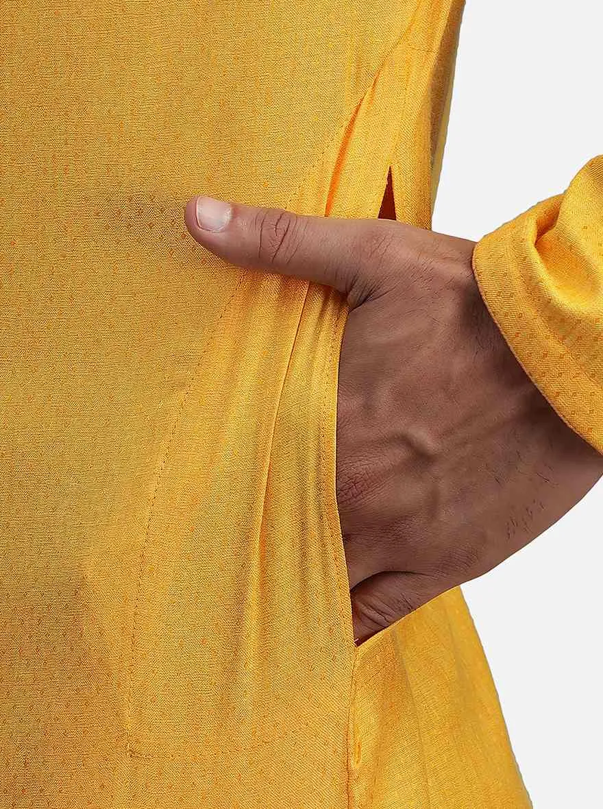 Yellow Silk Self Design Kurta | The Kurta Company