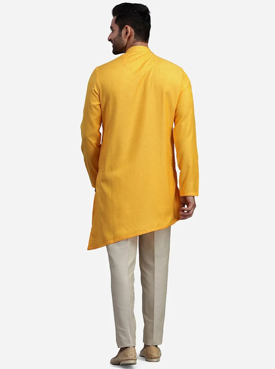 Yellow Silk Self Design Kurta | The Kurta Company