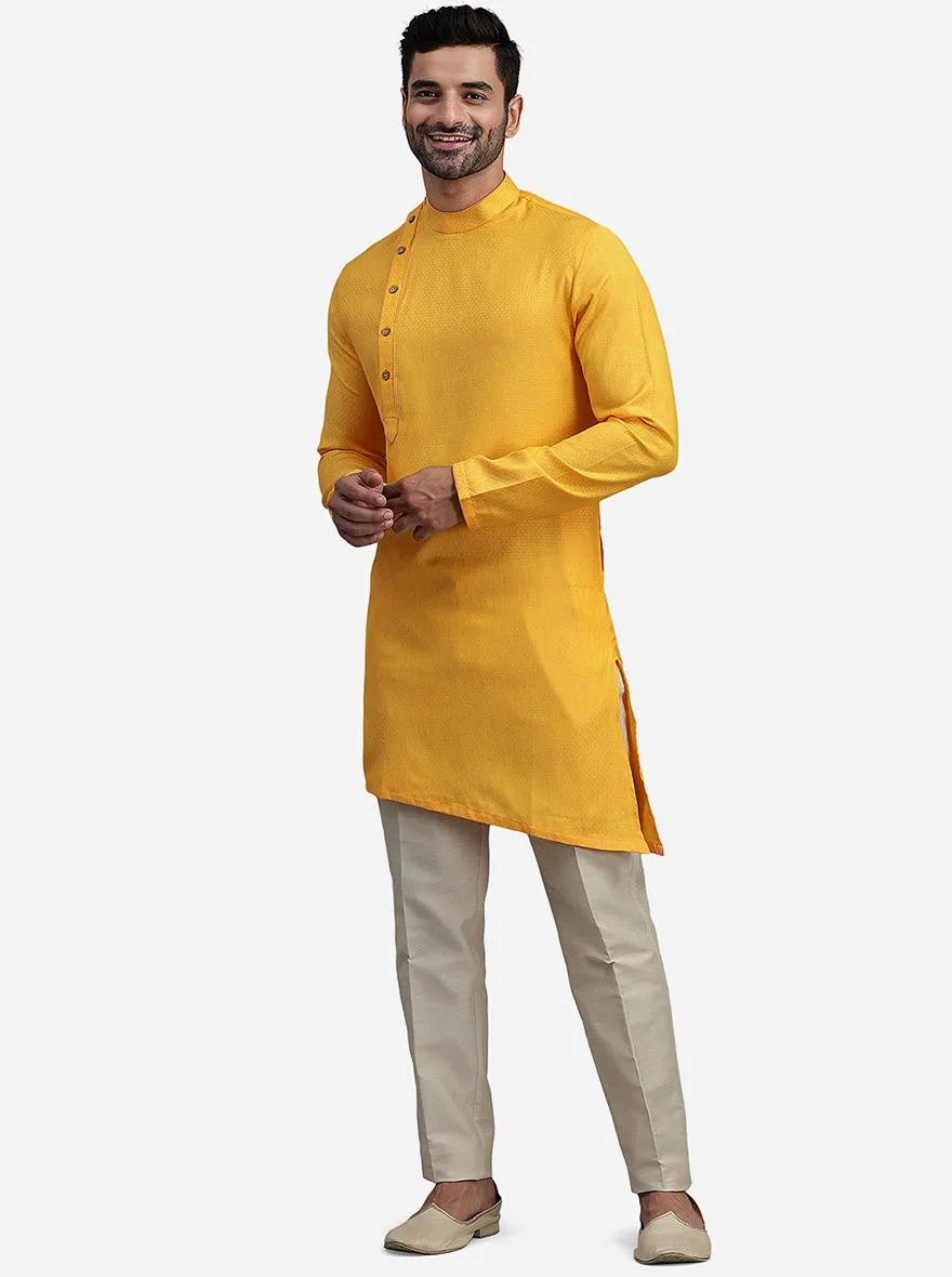 Yellow Silk Self Design Kurta | The Kurta Company